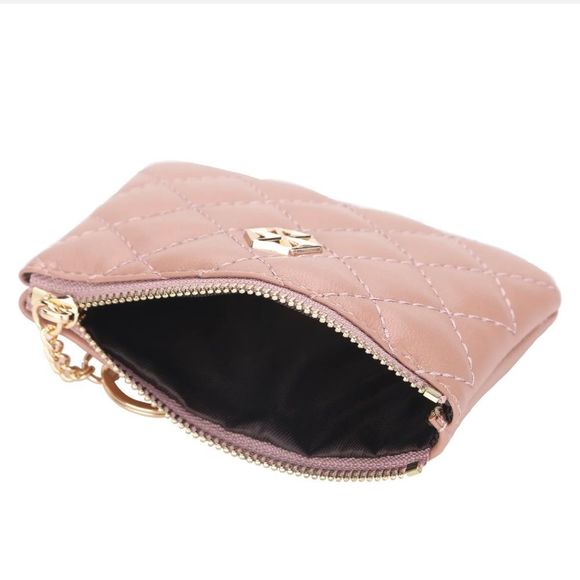 Women's Vegan Leather Zip Change Coin Purse Card Wallet with Keychain Ring Gifts - Picture 5 of 5